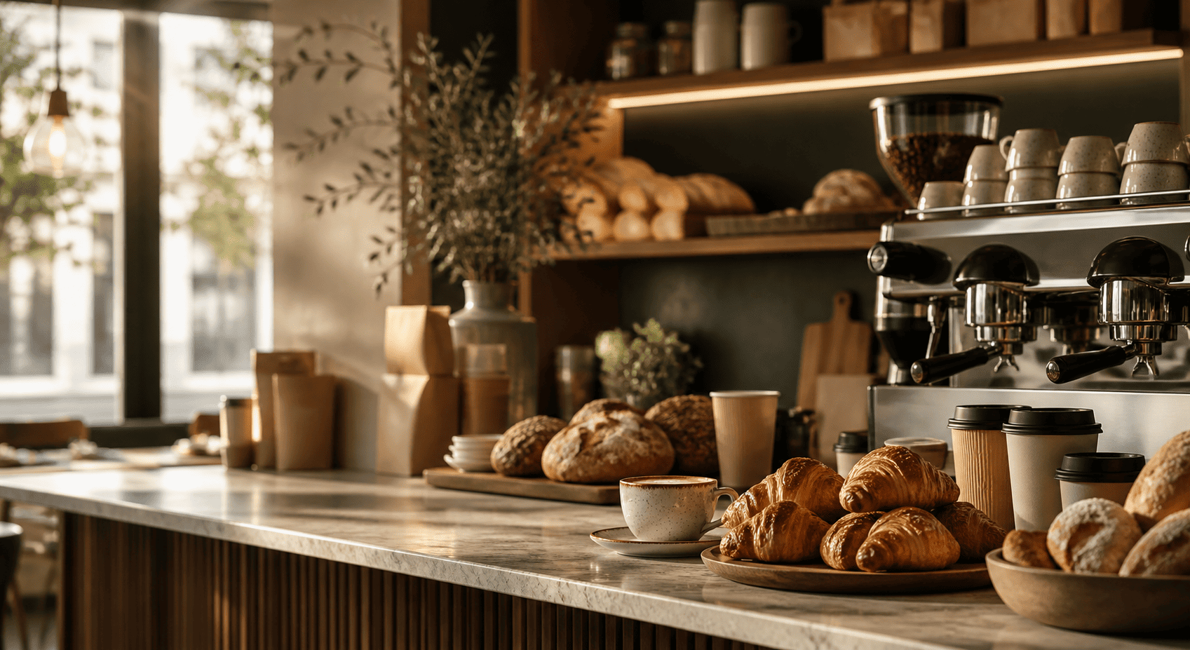 Marcy Caffrey Baker'da espresso hazırlanan kahve barı